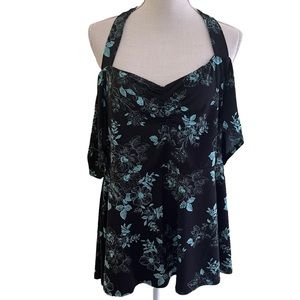 torrid Black and Teal Halter Style Cold Shoulder Knit Top 2X